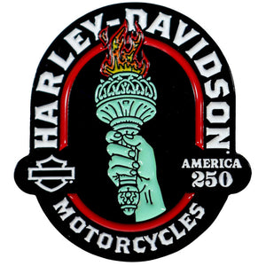 Harley-Davidson logo with a stylized torch on a white background