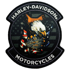 Harley-Davidson motorcycle patch with an eagle design on a white background