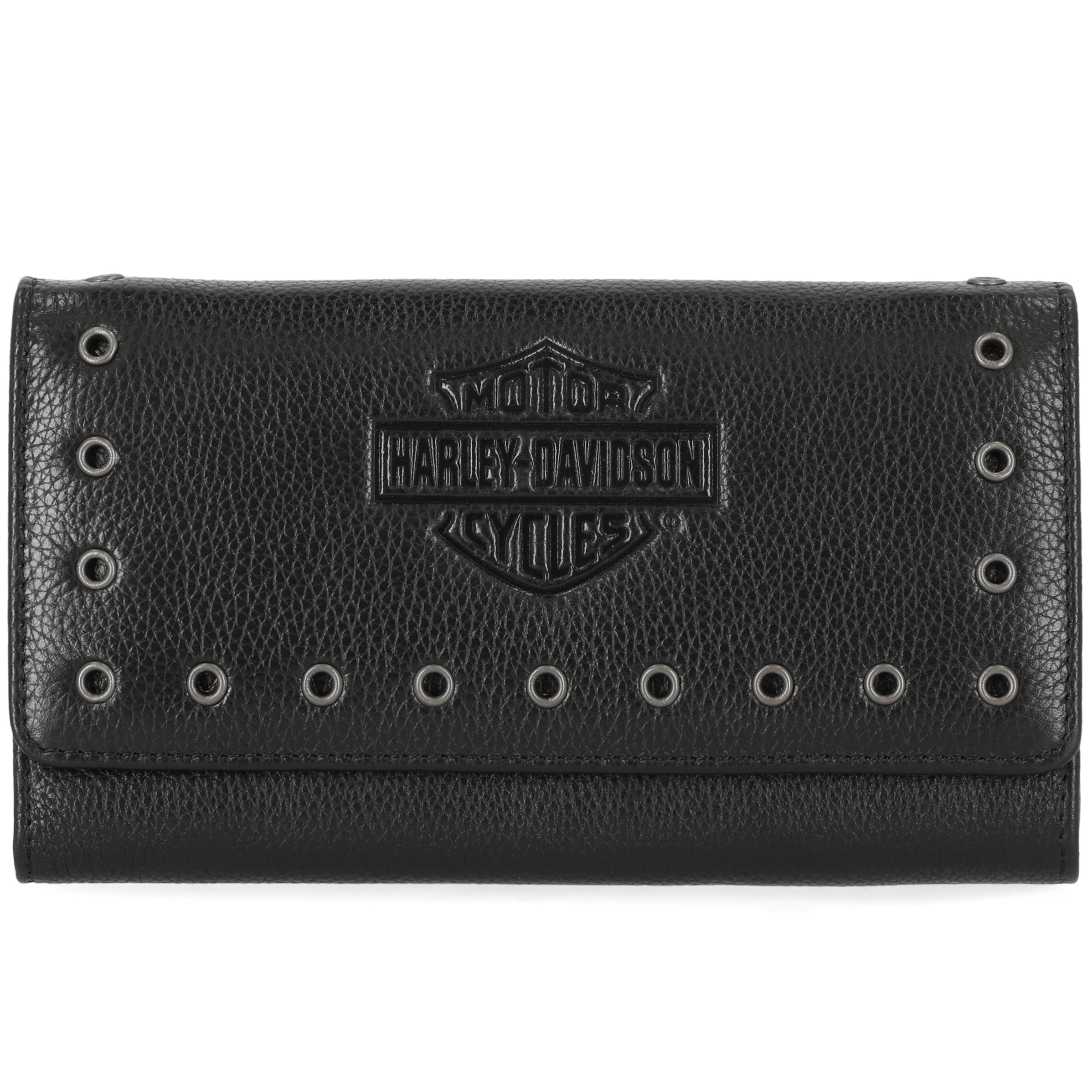 Harley-Davidson Women's Showgirl Leather Wallet - Black Sequined Bar & Shield Design, RFID Protected