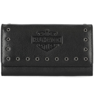 Black leather wallet with Harley-Davidson logo on a white background