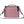 A dusty pink soft-sided lunch bag with black trim, a top handle, a detachable shoulder strap, and a side mesh pocket, shown on a plain white background.