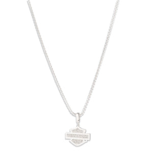 Silver necklace with a Harley-Davidson pendant on a white background