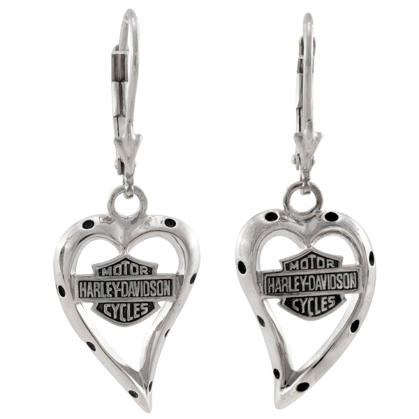 Harley-Davidson Women's Bar & Shield Heart Level Back Earrings, Sterling Silver E0133