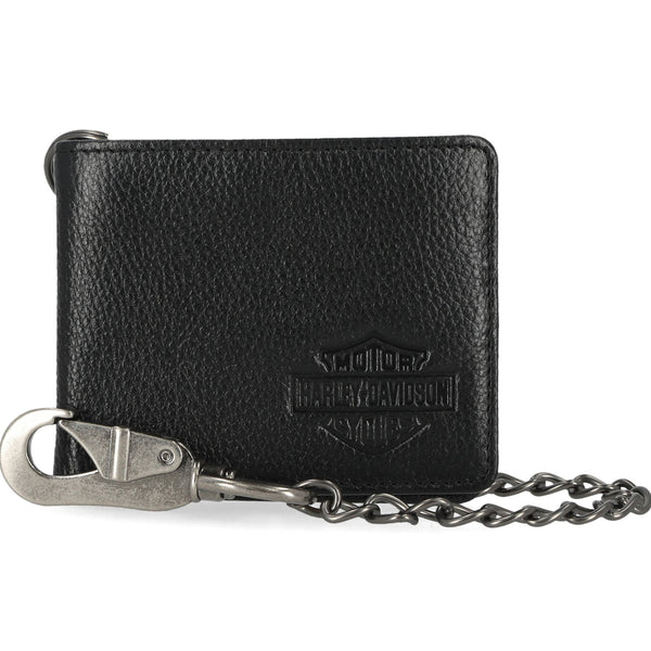 Harley-Davidson Men's Bar & Shield Core Pebble Biker Chain Bi-Fold Wallet, Gunmetal Black MWM037