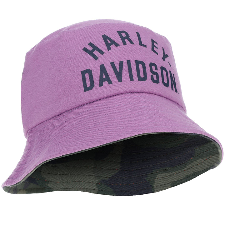 Harley-Davidson Little Girls' H-D Logo Reversible Bucket Hat, Lavender/Camo 7232309