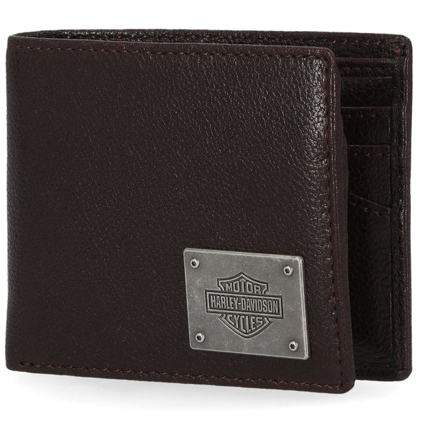 Harley-Davidson Men's Bar & Shield Plate Passcase Leather Bi-Fold Wallet, Brown MWM043/01