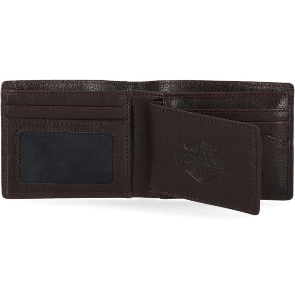 Harley-Davidson Men's Bar & Shield Plate Passcase Leather Bi-Fold Wallet, Brown MWM043/01