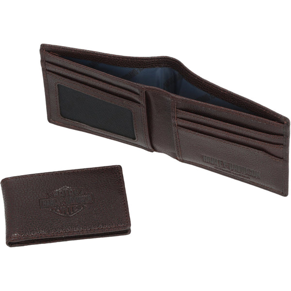 Harley-Davidson Men's Bar & Shield Plate Passcase Leather Bi-Fold Wallet, Brown MWM043/01