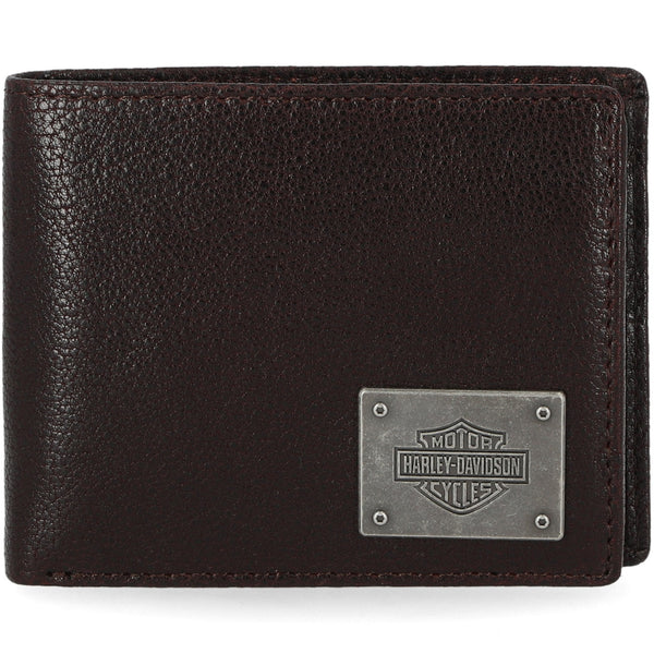 Harley-Davidson Men's Bar & Shield Plate Passcase Leather Bi-Fold Wallet, Brown MWM043/01