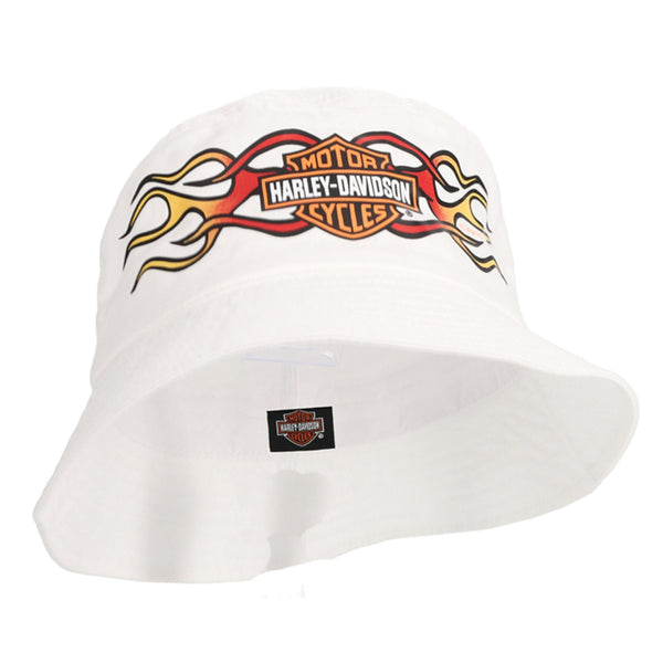 Harley-Davidson Little Boys' Flames Bar & Shield Twill Bucket Hat, White 7282409