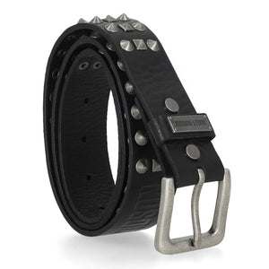 Harley-Davidson Men's Studded Logo Metal plaque Leather Belt, Black BMM089/08