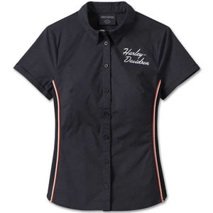 Harley-Davidson Women's Inherent Button Front Short Sleeve Shirt, Black 99023-23VW