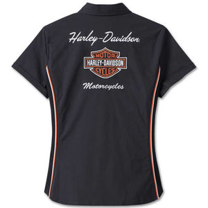Harley-Davidson Women's Inherent Button Front Short Sleeve Shirt, Black 99023-23VW