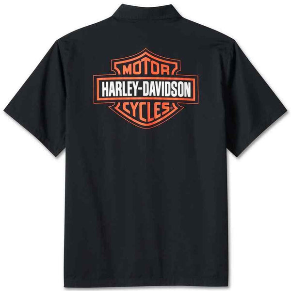 Harley-Davidson Men's Bar & Shield Short Sleeve Woven Button-Up Shirt, Black 99055-24VM