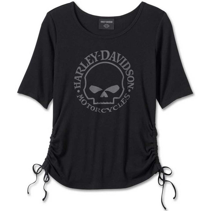 Harley-Davidson Women's Willie G Skull Tie Knit Short Sleeve Top, Black 99059-24VW