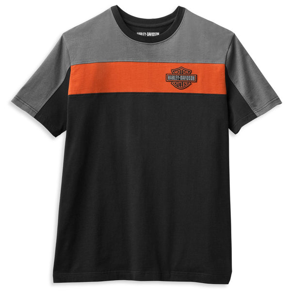 Harley-Davidson Men's Copperblock Logo Short Sleeve Shirt, Black/Orange/Gray Tee 99064-21VM