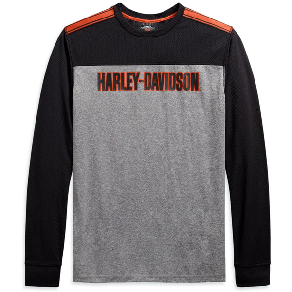 Harley-Davidson Men's Colorblock Performance Micro Mesh Long Sleeve Shirt, Gray Tee 99086-20VM