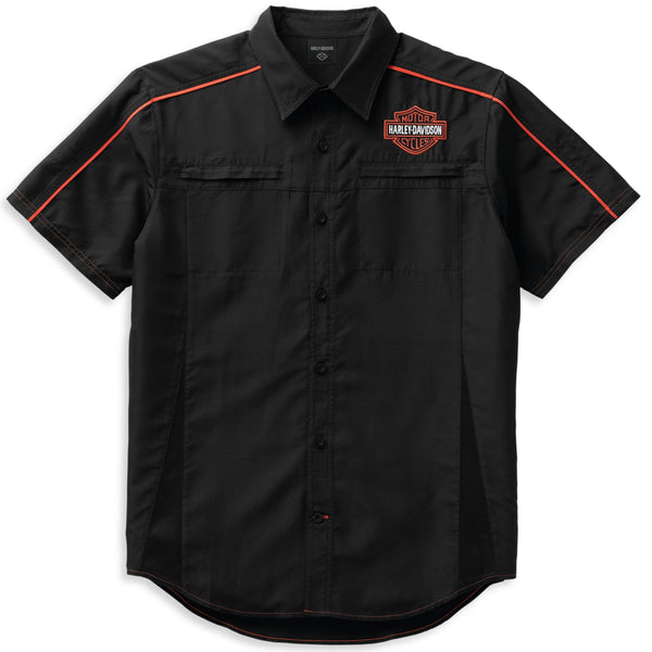 Harley-Davidson Men's Bar & Shield Logo Performance Button-Up Short Sleeve Shirt, Black 99089-22VM