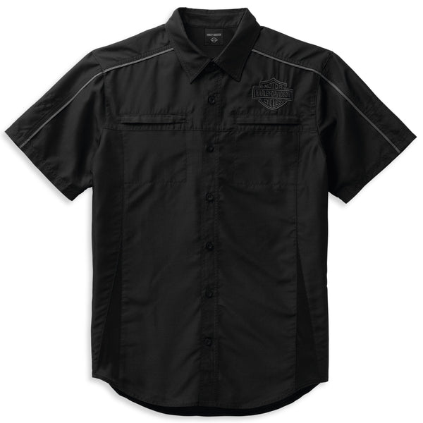 Harley-Davidson Men's Bar & Shield Logo Performance Button-Up Short Sleeve Shirt, Harley Black 99092-22VM