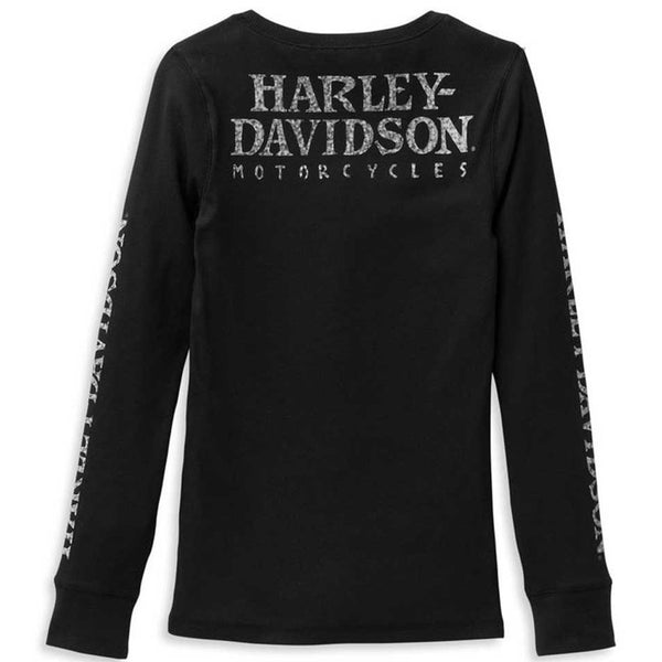 Harley-Davidson Women's Skull Snap Front Long Sleeve Henley, Black 99099-22VW