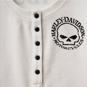 Harley-Davidson Women's Willie G Skull Henley Snap Front Long Sleeve Shirt, White 99100-22VW