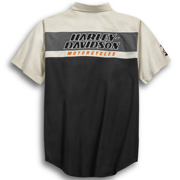 Harley-Davidson Men's H-D Racing Colorblock Short Sleeve Button-Up Shirt, White/Black 99166-19VM