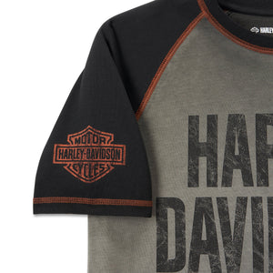 Harley-Davidson Men's Iron Bond Raglan Colorblocked Short Sleeve Tee, Gray/Black 99187-24VM
