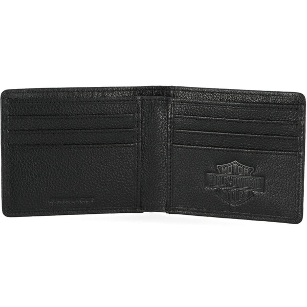 Harley-Davidson Men's Pebble Classic Up-Wing Eagle Leather Billfold Wallet, Black MWM033