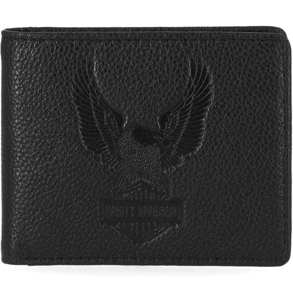 Harley-Davidson Men's Pebble Classic Up-Wing Eagle Leather Billfold Wallet, Black MWM033