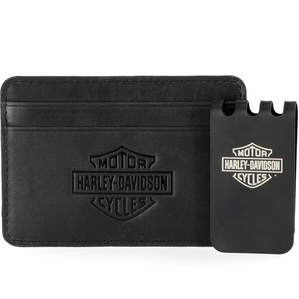 Harley-Davidson® Men's Modular Debossed Bar & Shield Leather Money Clip, Black MWM024