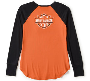 Orange and black long-sleeve shirt with Harley-Davidson logo on a white background