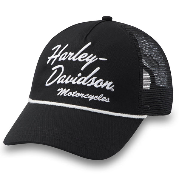 Harley-Davidson Women's Scripted Color-Block Trucker Adjustable Hat, Black/White 99409-25VW