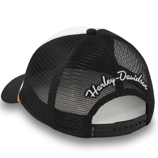 Harley-Davidson Women's Scripted Color-Block Trucker Adjustable Hat, White/Black 99410-25VW