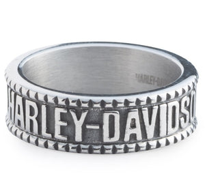 Silver Harley-Davidson ring on a white background