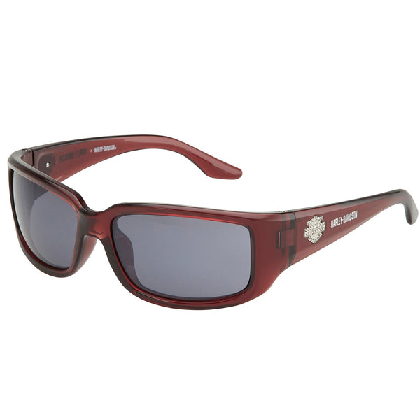 Harley-Davidson Uv400 Women's Race Her Polycarbonate Smoke Grey Lens Fashion Glasses, Clear Red Frame