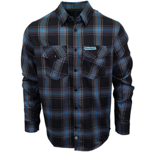 Black and blue plaid shirt on a white background