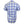 Short-sleeve button-up shirt shown from the back, featuring a white base with a blue and purple plaid pattern.