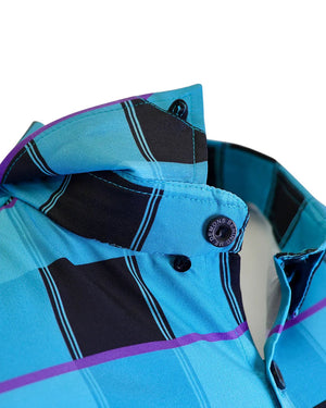 Demons Behind Me Men's Survivor 2.0 Light Weight 4 Way Stretch Button-Up Short Sleeve Shirt, Blue/Black SBU001