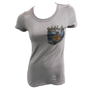 Teddy Morse's Daytona Harley-Davidson Women's Biketoberfest 2026 Widows Heart Short Sleeve Shirt, Heather Gray
