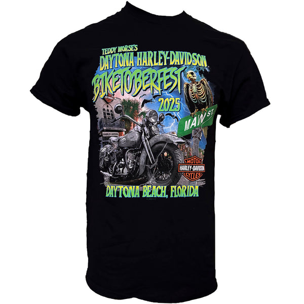 Teddy Morse's Daytona Harley-Davidson Men's Biketoberfest 2025 Graveyard Perch Short Sleeve Shirt, Black
