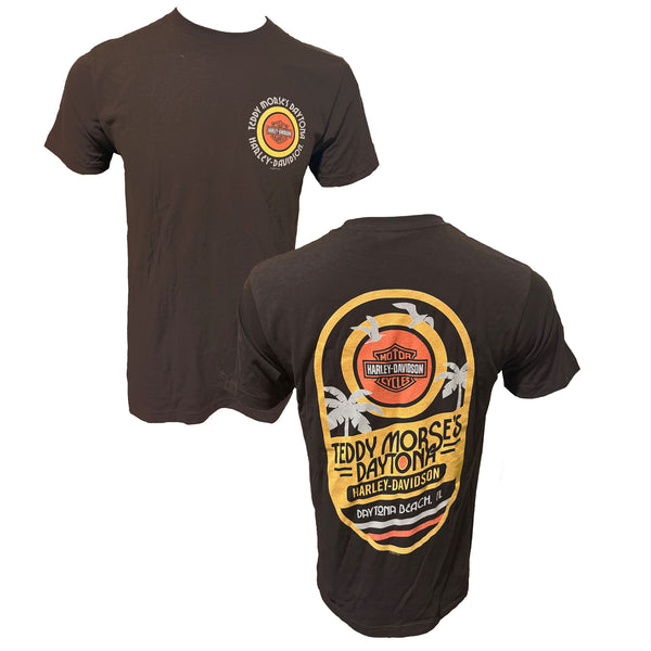 Teddy Morse's Daytona Harley-Davidson Men's Island Vacation Short Sleeve Shirt, Dark Brown