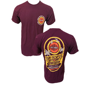 Teddy Morse's Daytona Harley-Davidson Men's Island Vacation Short Sleeve Shirt, Dark Red