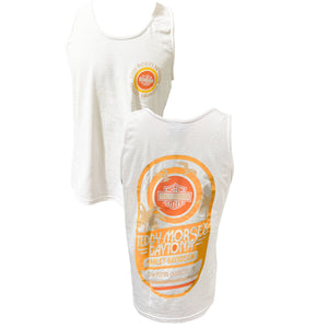 Teddy Morse's Daytona Harley-Davidson Men's Island Vacation Sleeveless Shirt, White Tank