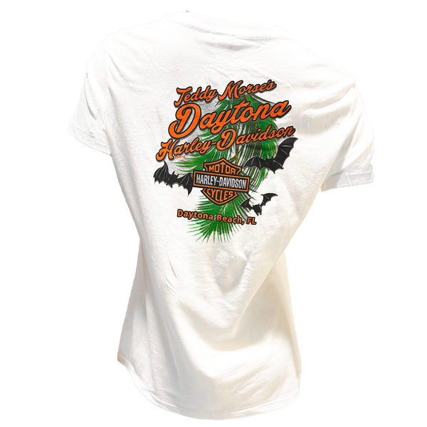 Teddy Morse's Daytona Harley-Davidson Women's Biketoberfest 2025 Thorn Bats Short Sleeve Shirt, White