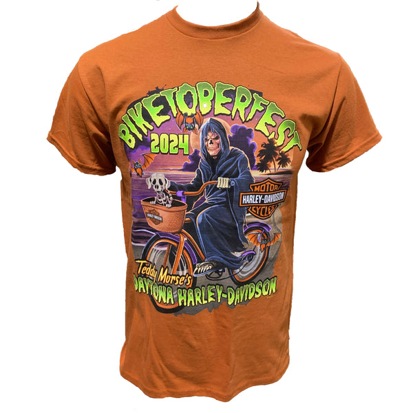 Teddy Morse's Daytona Harley-Davidson Men's Biketoberfest 2024 Beach Cruis'in Bob Short Sleeve Shirt, Orange