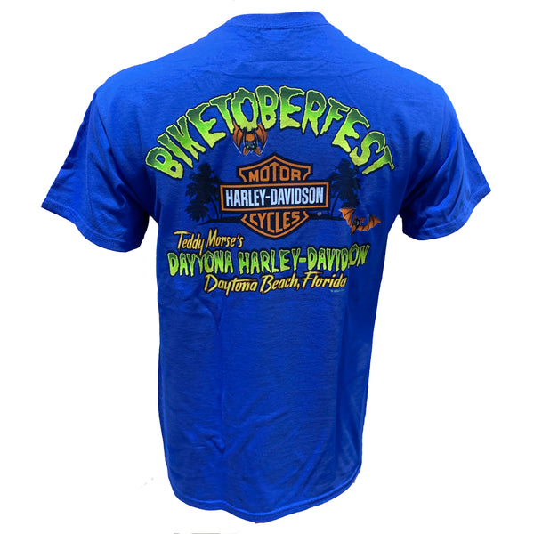 Teddy Morse's Daytona Harley-Davidson Men's Biketoberfest 2024 Beach Cruis'in Bob Short Sleeve Shirt, Blue