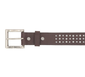 Harley-Davidson Men's Triple Row Studded Genuine Leather Antique Nickel Finish Belt, BMU003