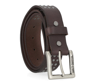 Harley-Davidson Men's Triple Row Studded Genuine Leather Antique Nickel Finish Belt, BMU003