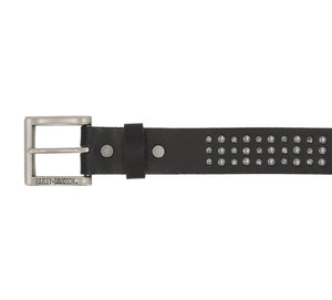 Harley-Davidson Men's Triple Row Studded Genuine Leather Antique Nickel Finish Belt, BMU003