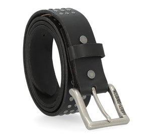 Harley-Davidson Men's Triple Row Studded Genuine Leather Antique Nickel Finish Belt, BMU003